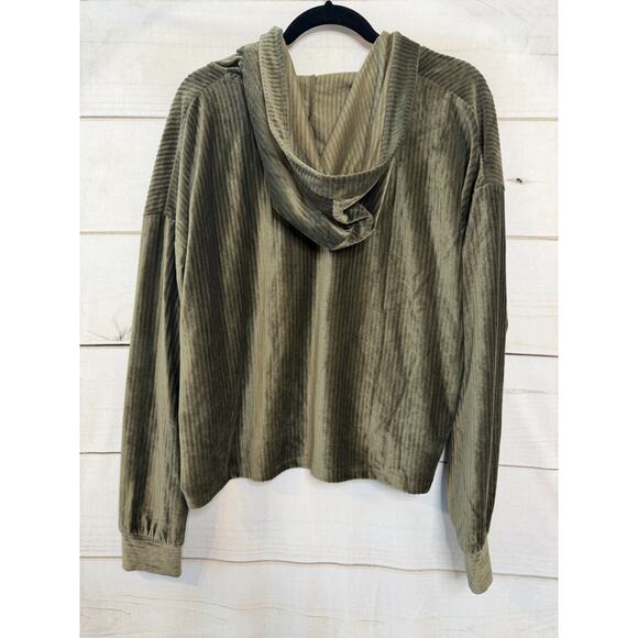 O'neill Size LG Army Green Ribbed Super Soft Hoodie Oversized Cropped - Picture 2 of 5